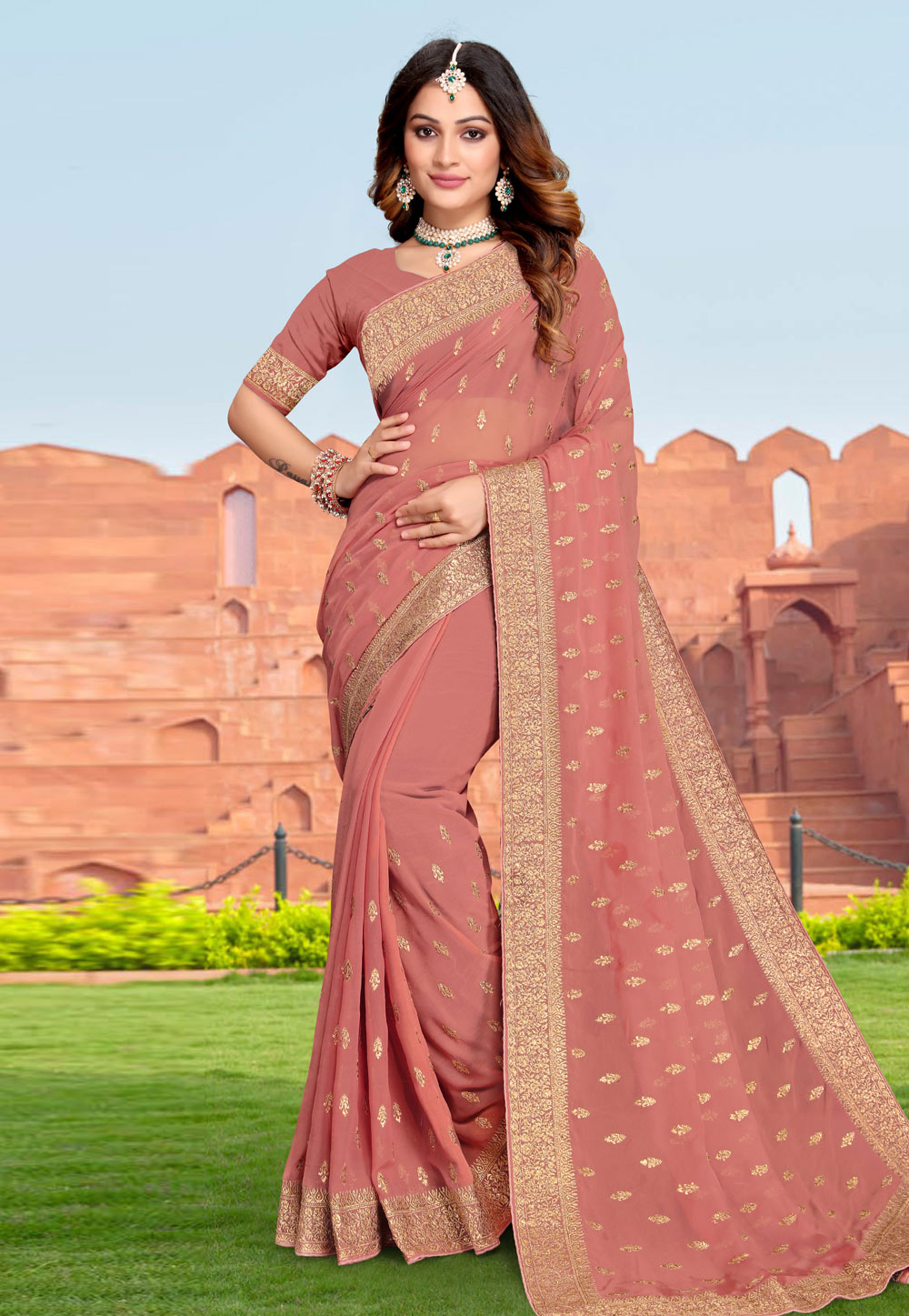 Peach Georgette Saree With Blouse 267831