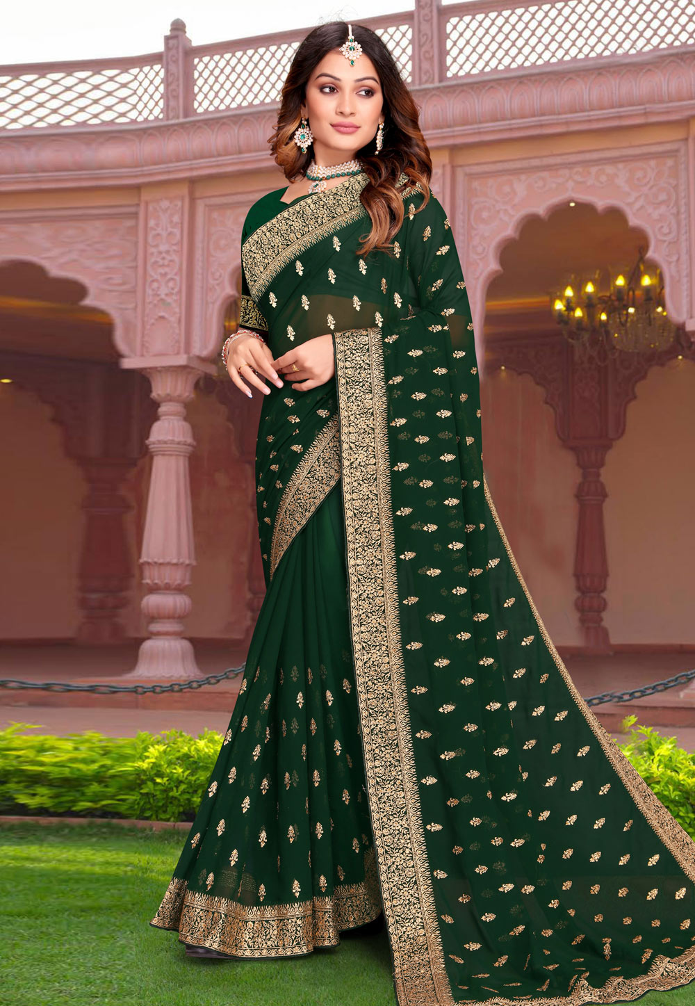 Green Georgette Saree With Blouse 267832