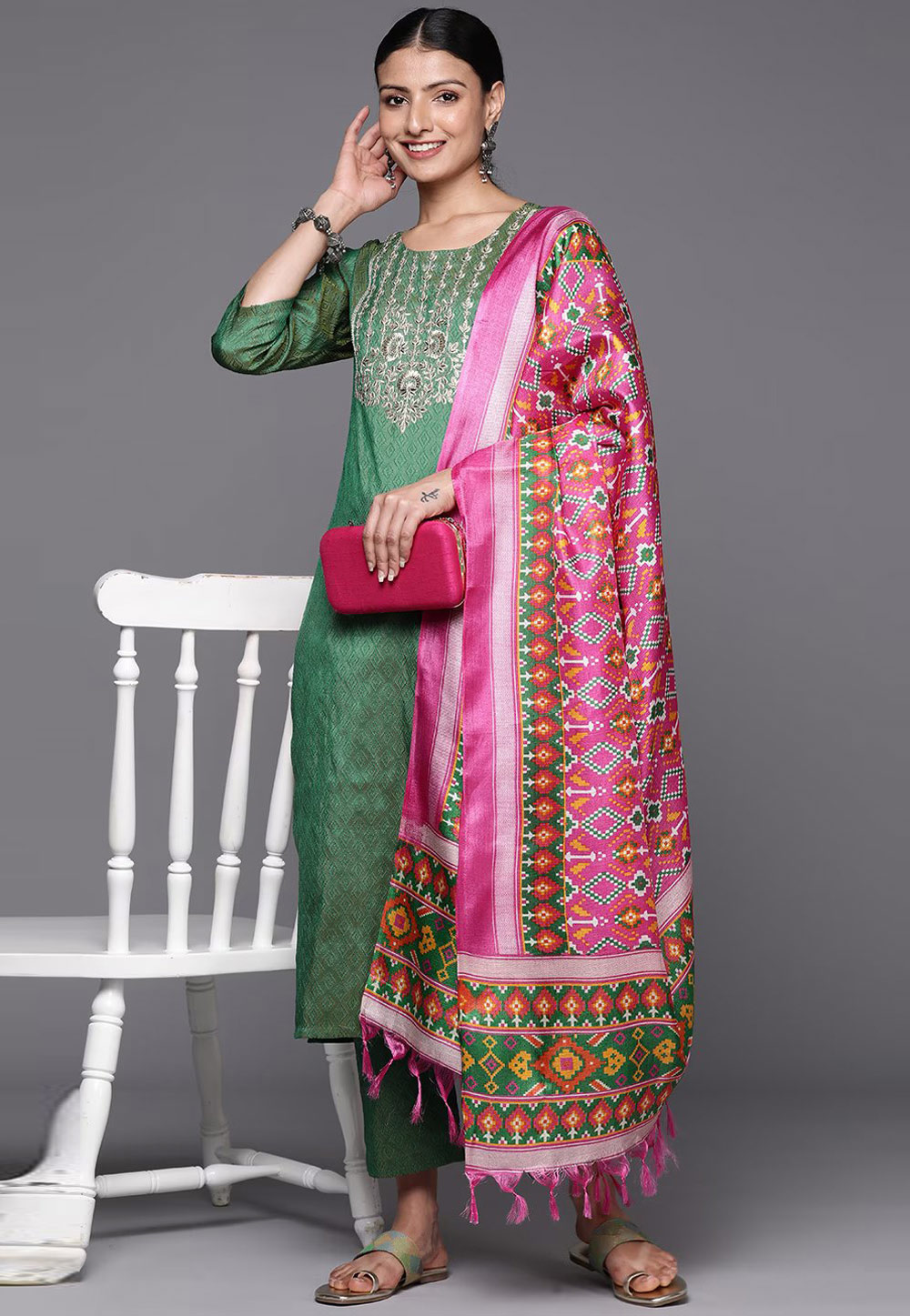 Green Silk Readymade Pakistani Suit 266821