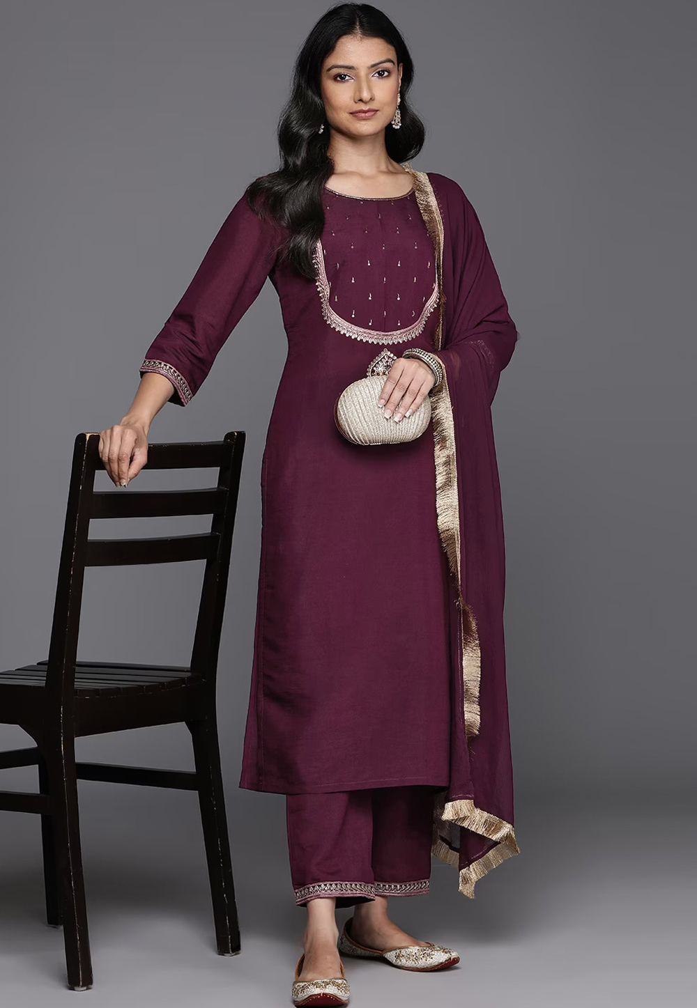Wine Silk Readymade Pakistani Suit 266826