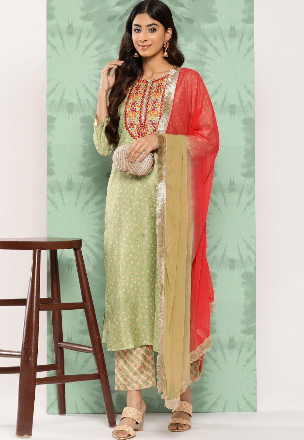 Pista Green Silk Readymade Pant Style Suit 266827