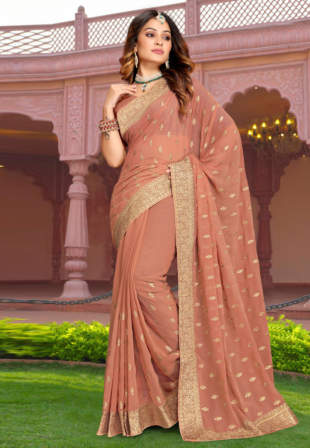Peach Georgette Saree With Blouse 267833