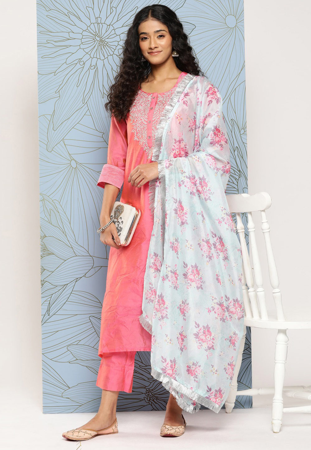 Pink Chanderi Silk Readymade Pant Style Suit 266835