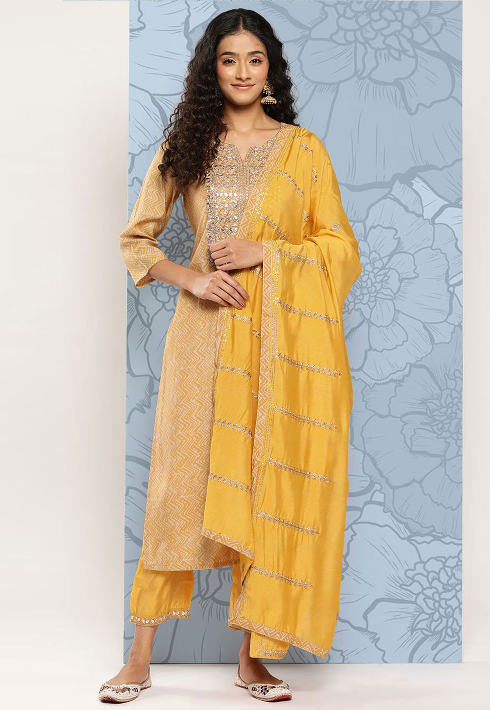 Yellow Silk Readymade Pant Style Suit 266837