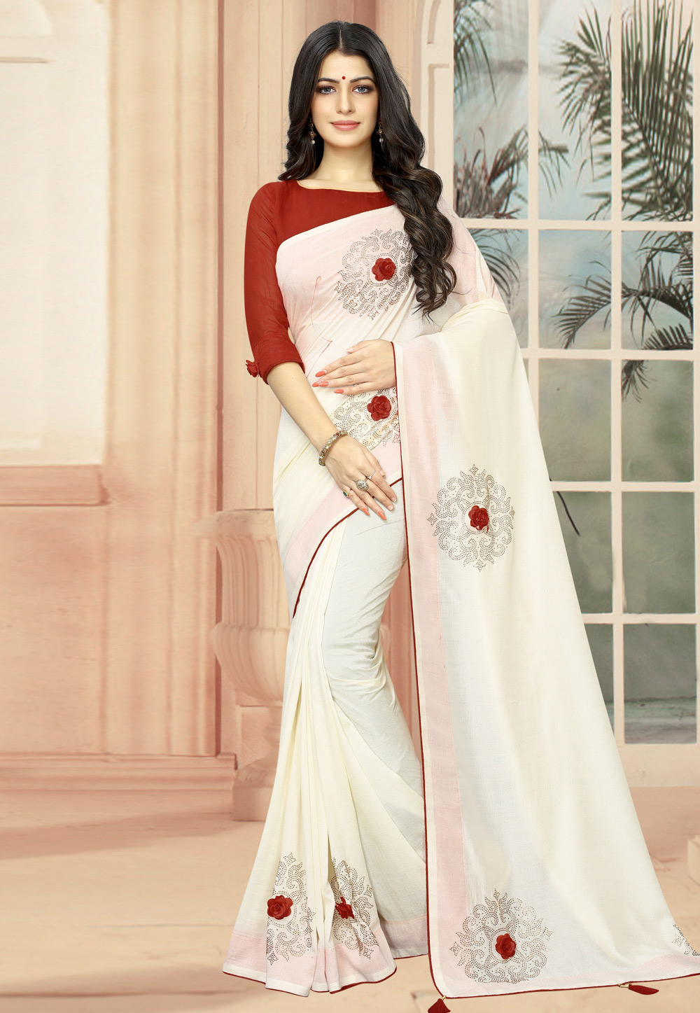 Off White Silk Saree With Blouse 195139