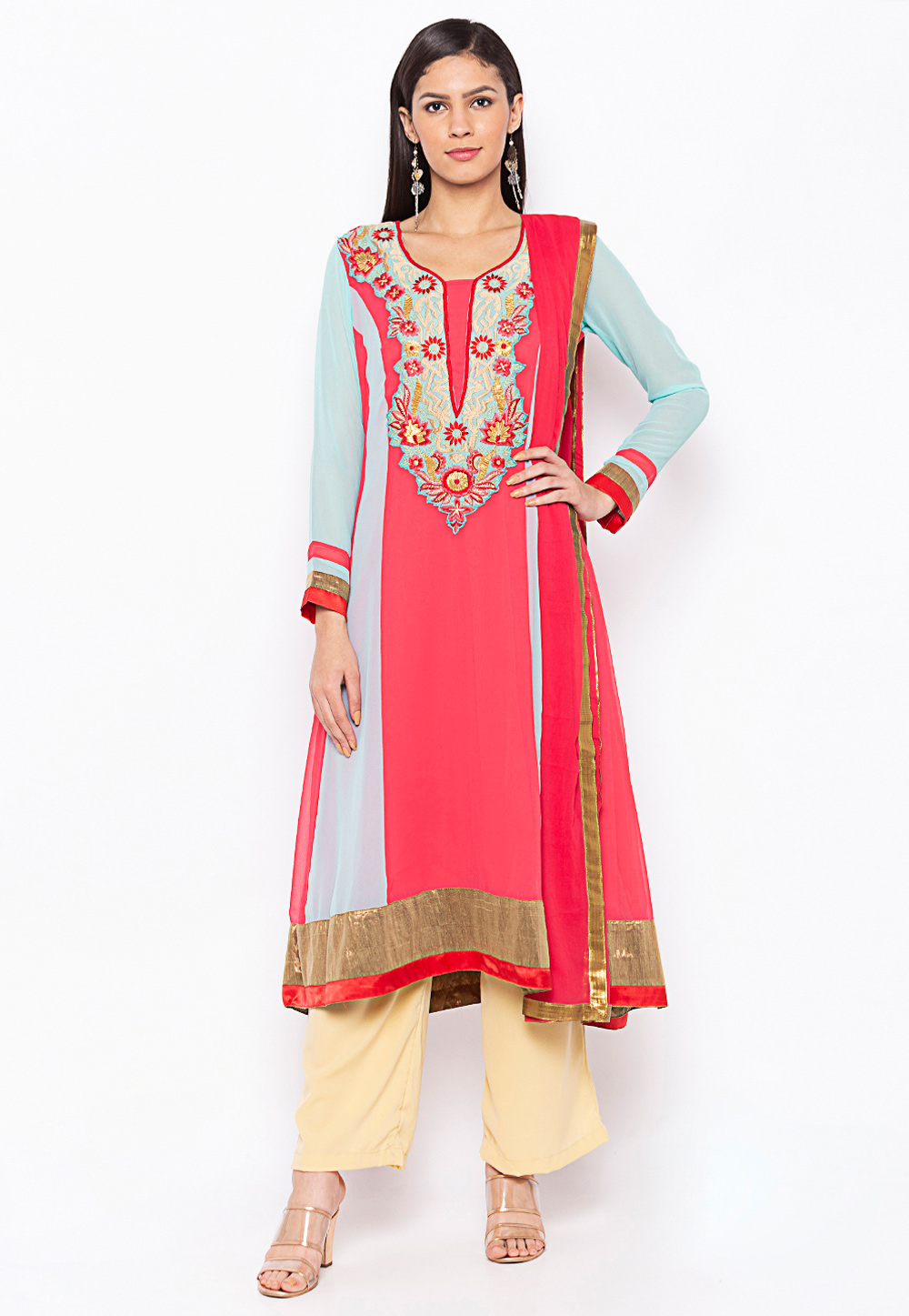 Pink Georgette Readymade Palazzo Suit 239409