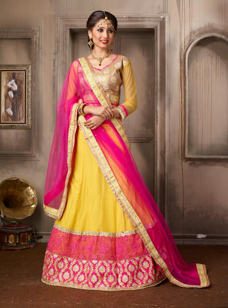 Yellow Net Wedding Lehenga Choli 59666