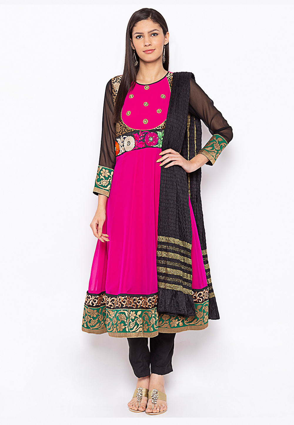 Magenta Georgette Readymade Kameez With Pant 223483