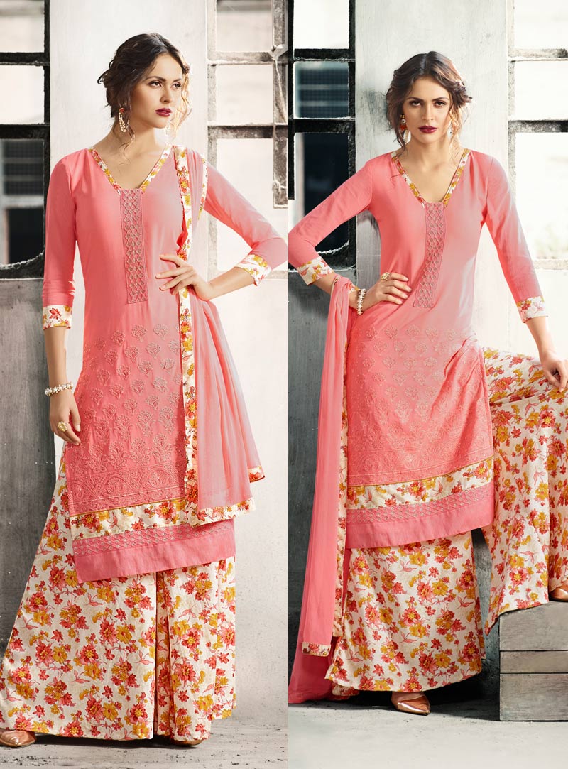 Peach Georgette Palazzo Style Suit 80783