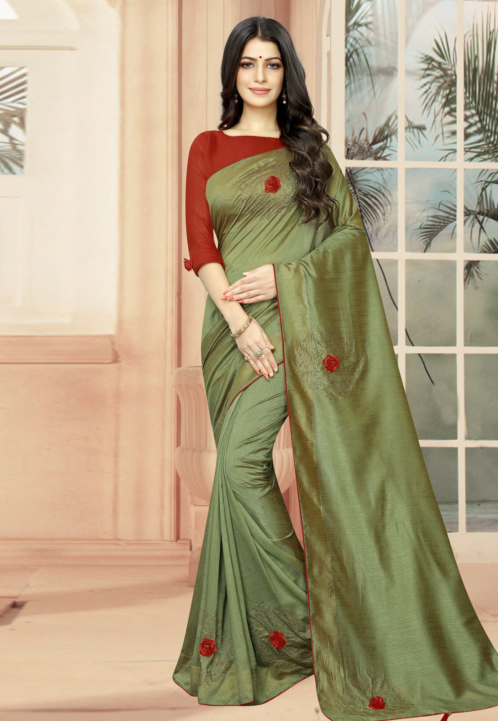 Green Silk Saree With Blouse 195145
