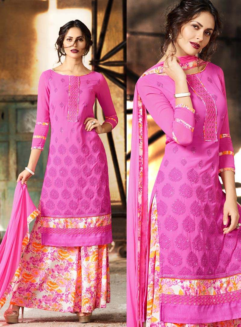Pink Georgette Kameez With Palazzo Pant 80788