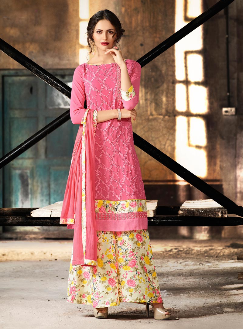 Pink Georgette Kameez With Palazzo Pant 80794