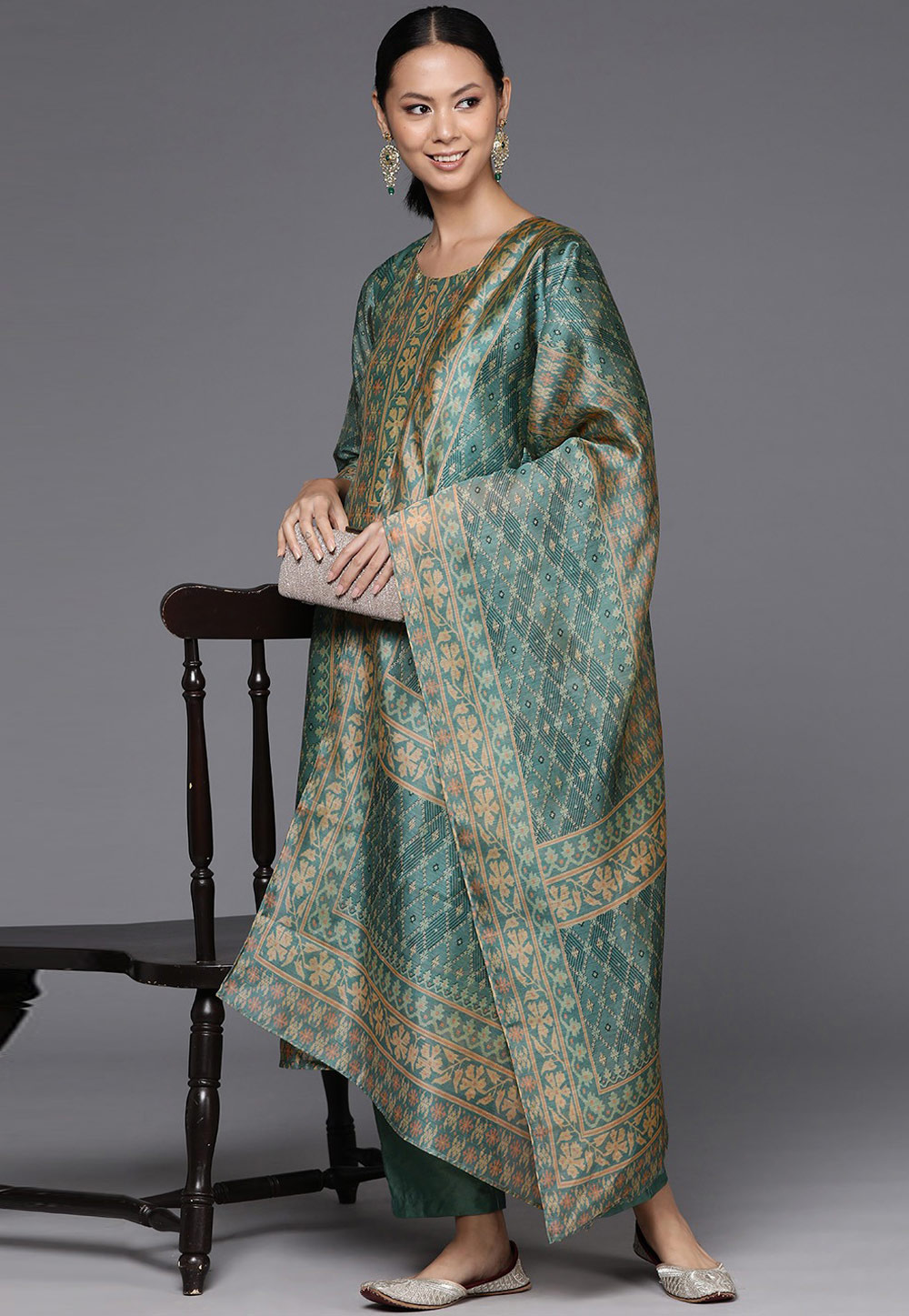 Green Chanderi Silk Readymade Pakistani Suit 268924