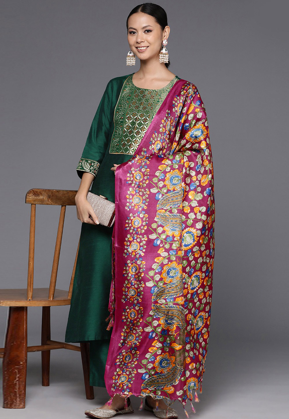 Green Silk Readymade Pakistani Suit 268926