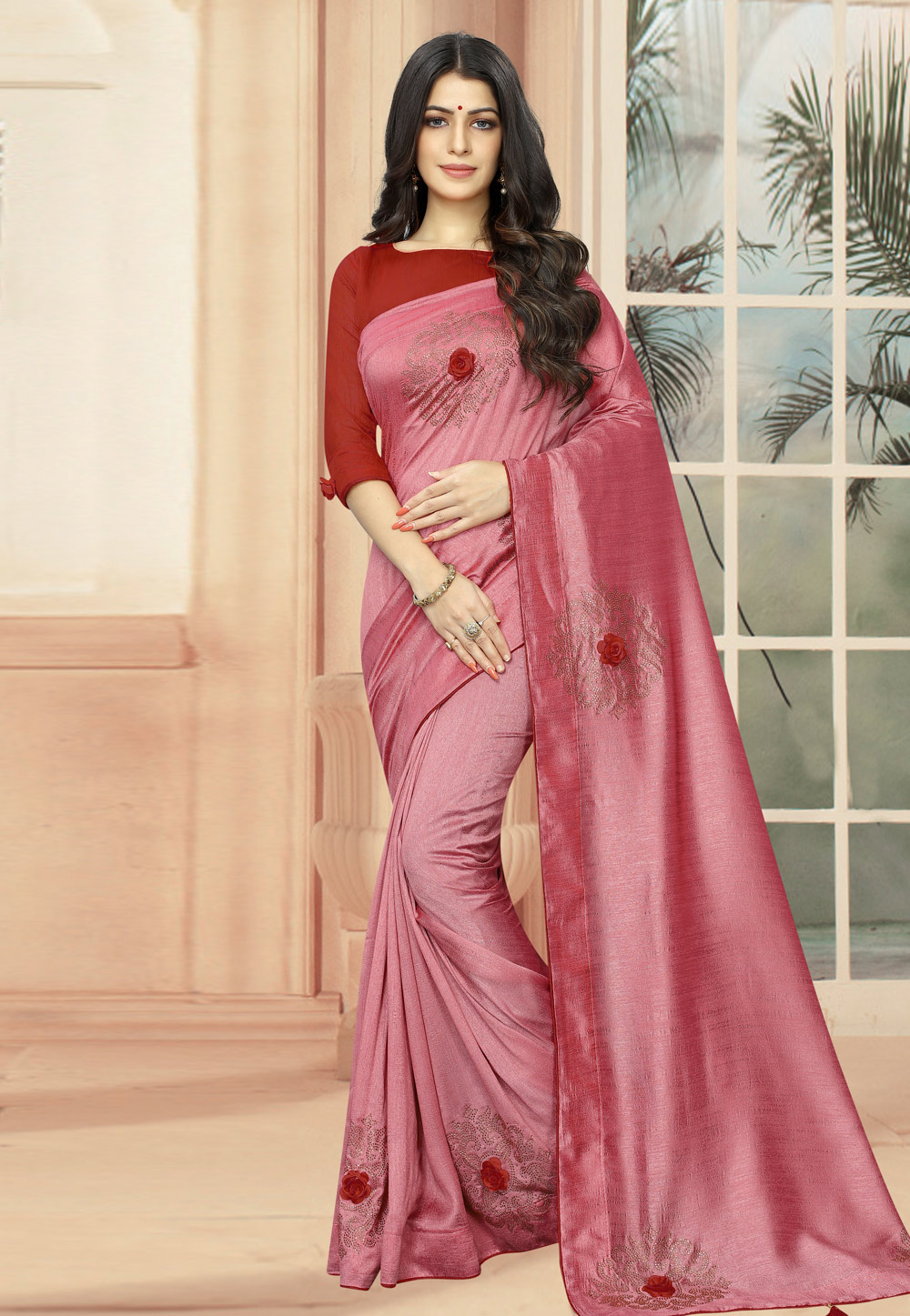 Pink Silk Saree With Blouse 195147