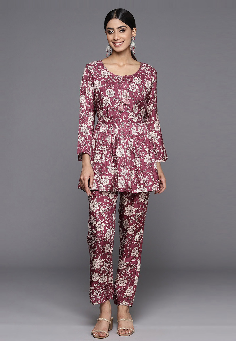 Wine Cotton Printed Co-Ords Set 269742