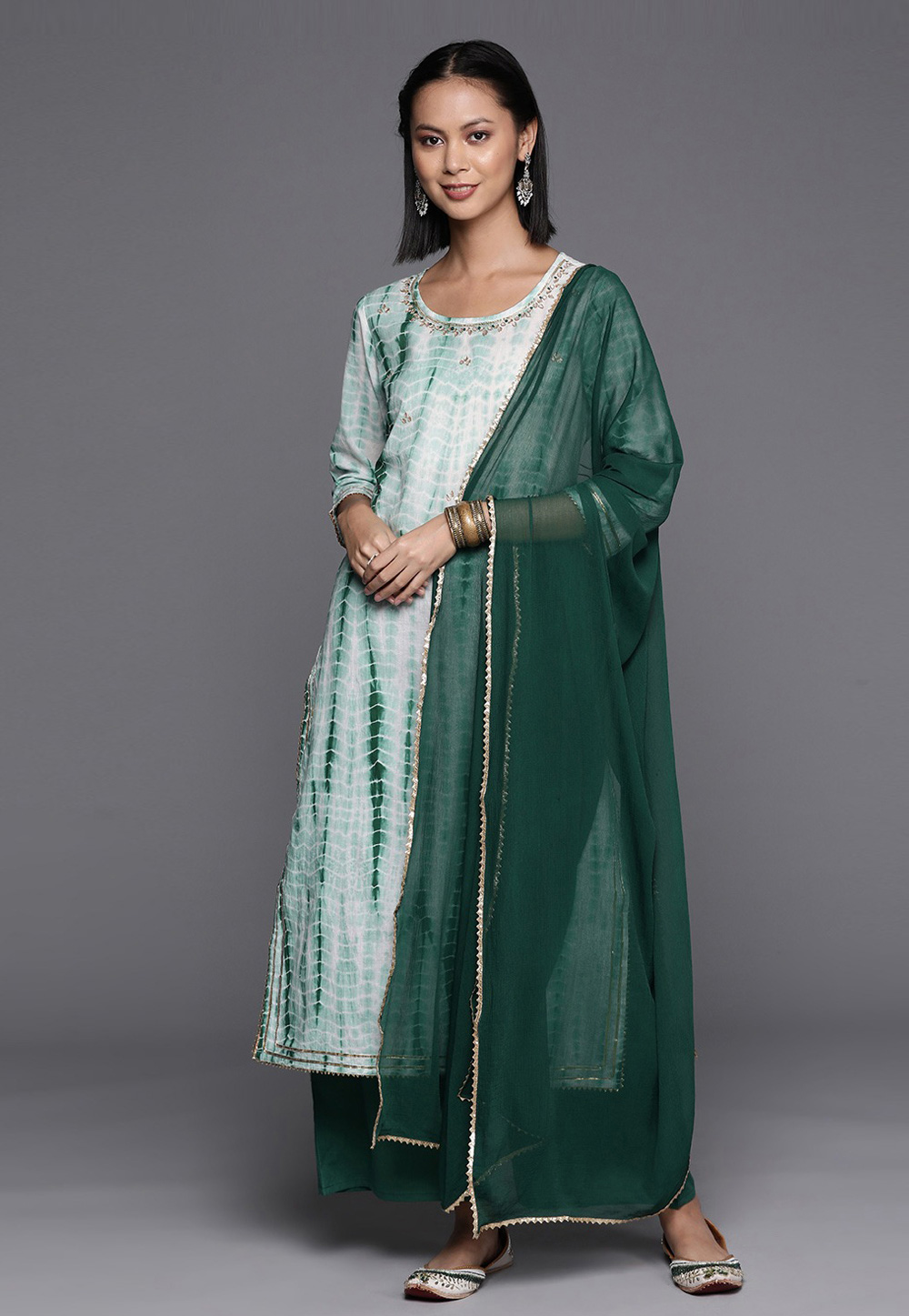 Pista Green Cotton Readymade Palazzo Suit 269755