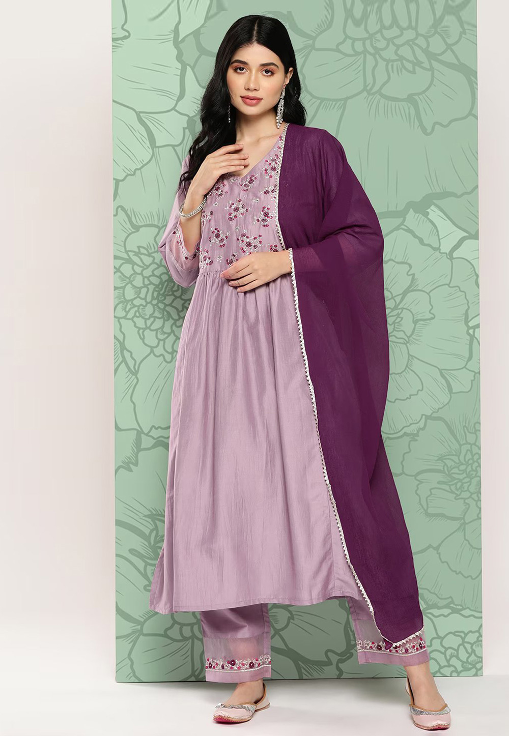 Lavender Silk Readymade Pant Style Suit 269761