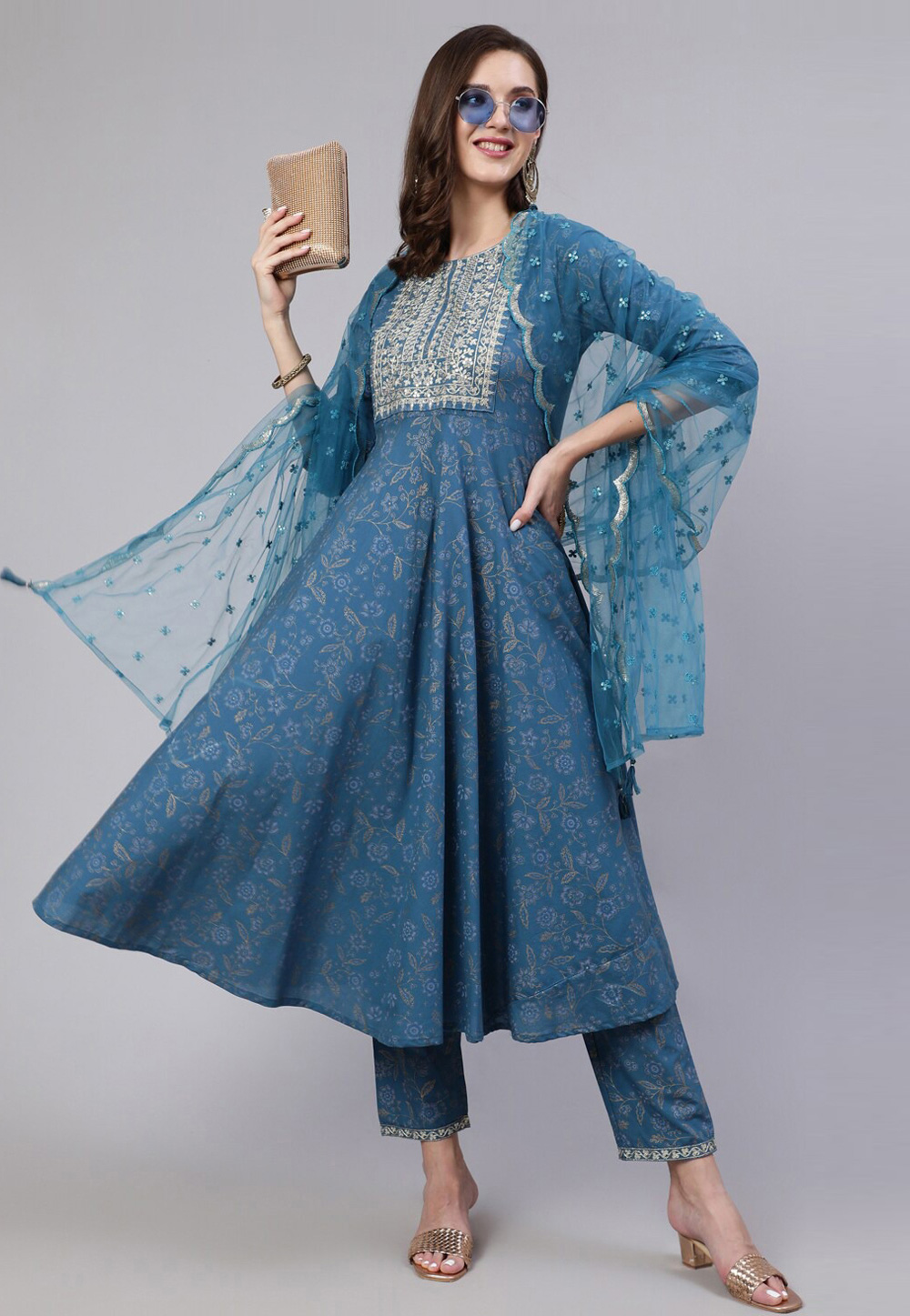 Blue Cotton Readymade Pakistani Suit 270046