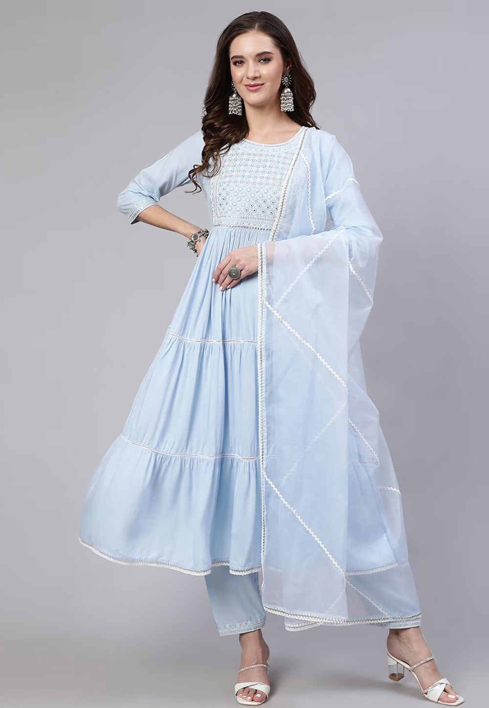 Sky Blue Cotton Readymade Pakistani Suit 270048