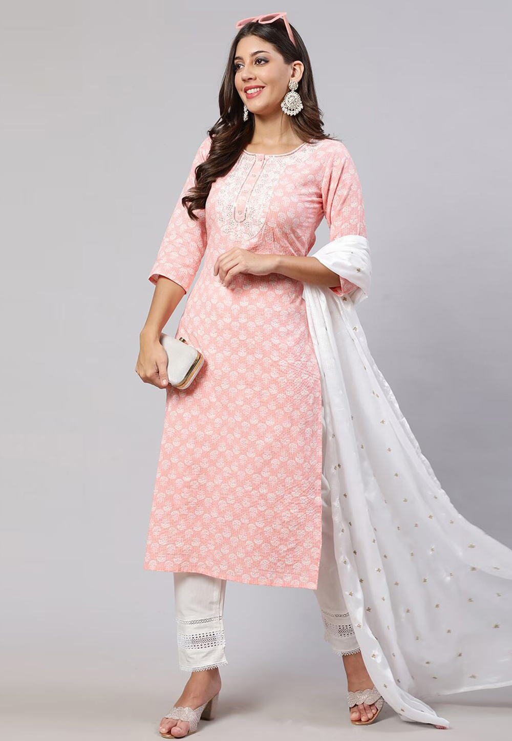 Pink Cotton Readymade Pant Style Suit 270051