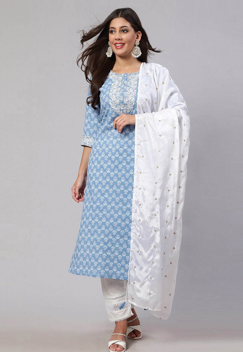 Sky Blue Cotton Readymade Pakistani Suit 270052