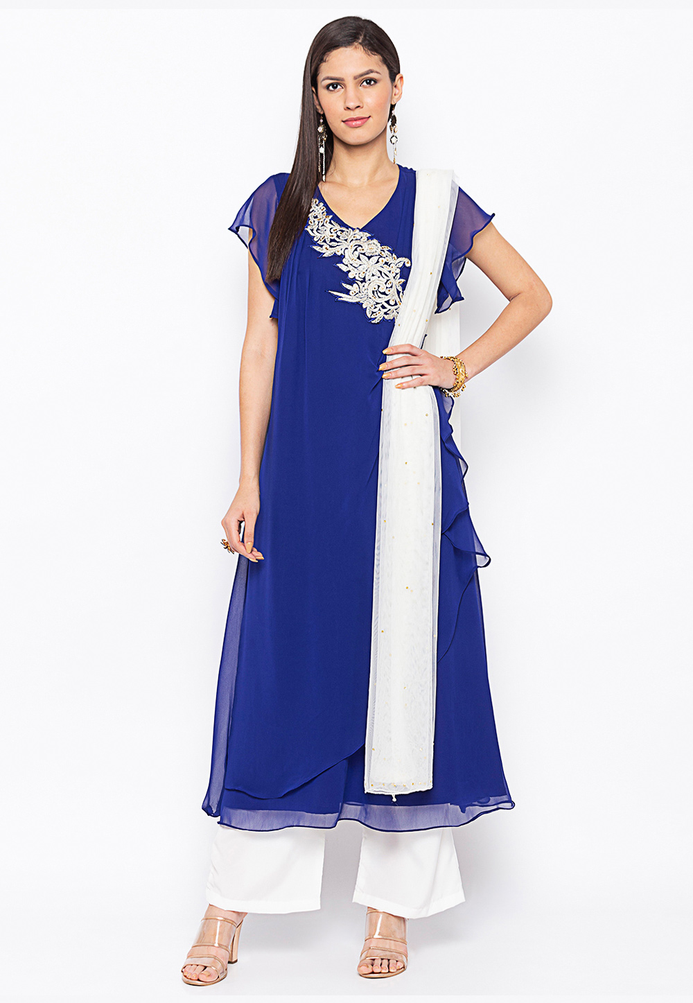 Blue Georgette Readymade Palazzo Suit 223485