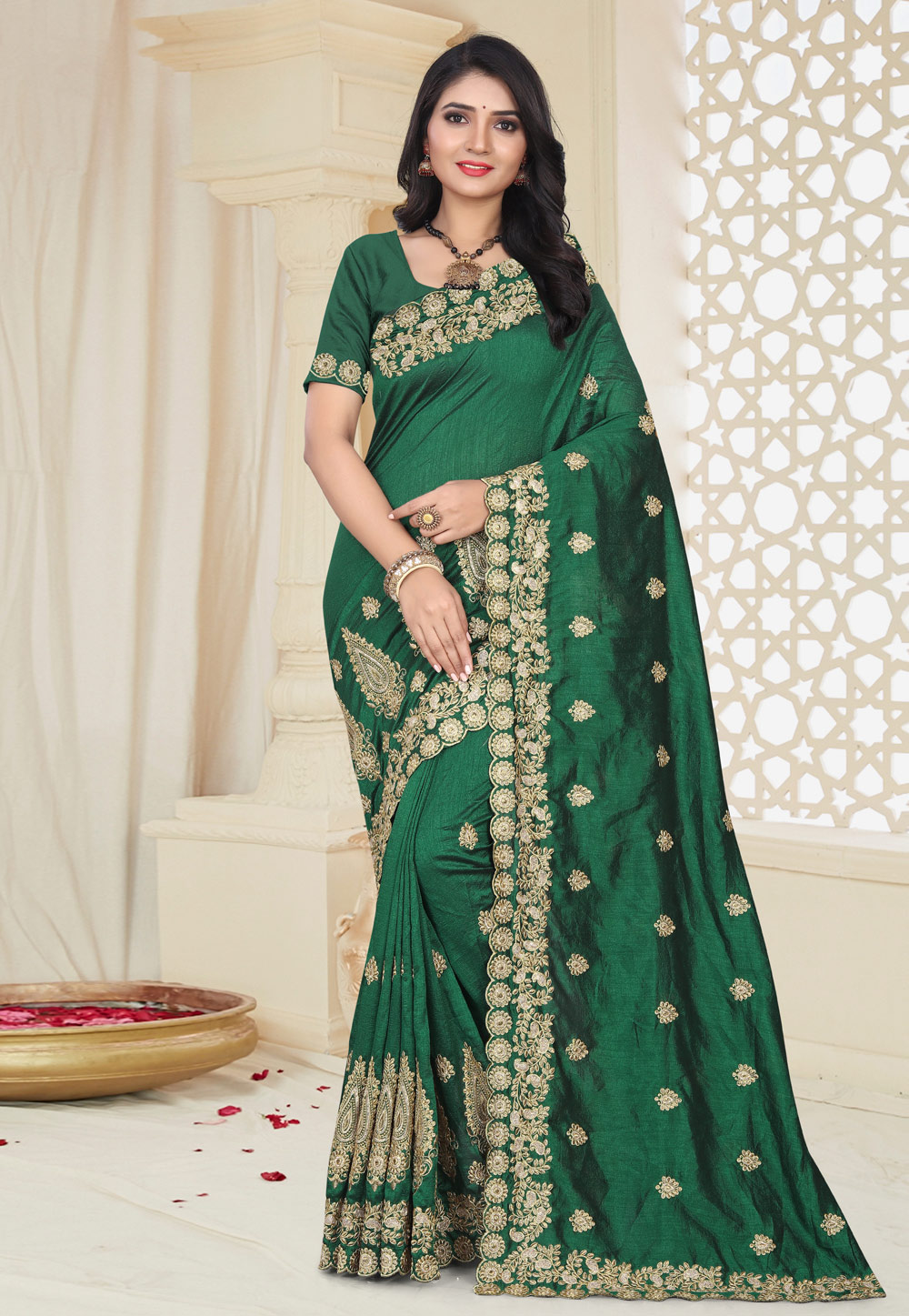 Green Silk Festival Wear Saree 195682