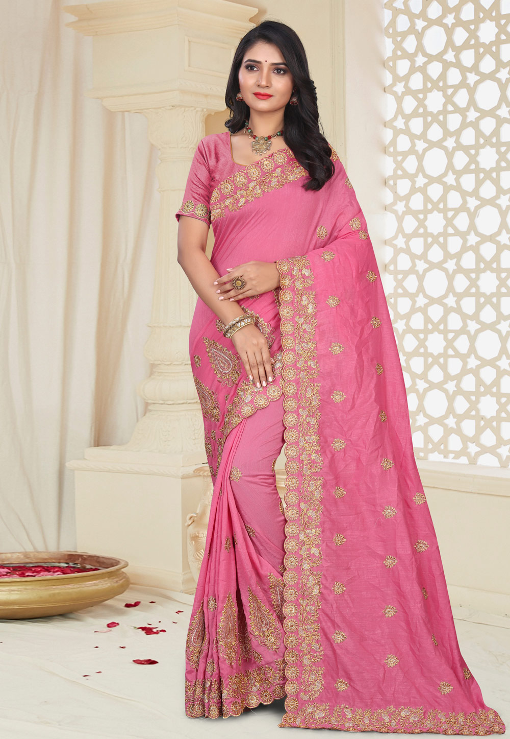 Pink Silk Saree With Blouse 195683