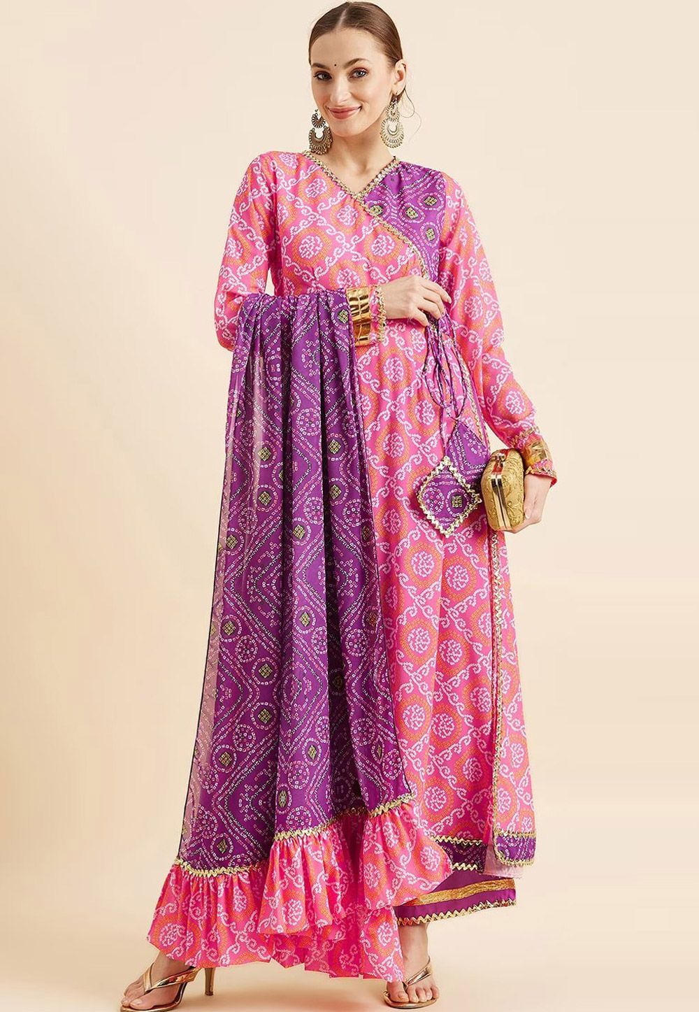 Pink Georgette Readymade Palazzo Suit 272060