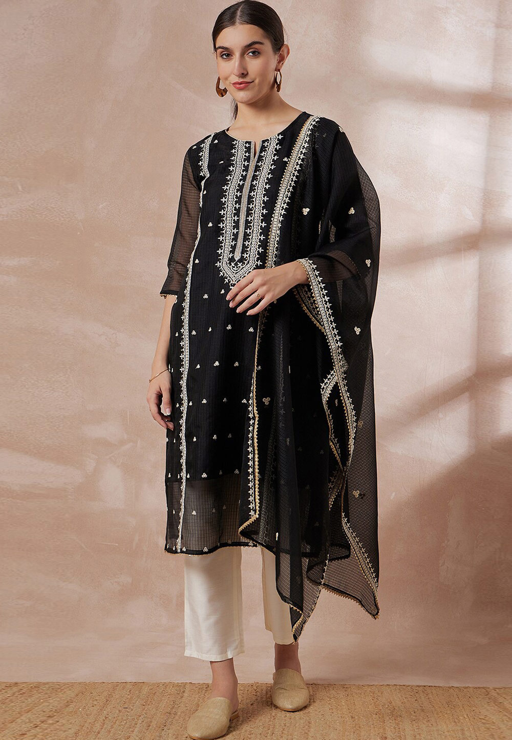 Black Silk Readymade Pakistani Suit 273886