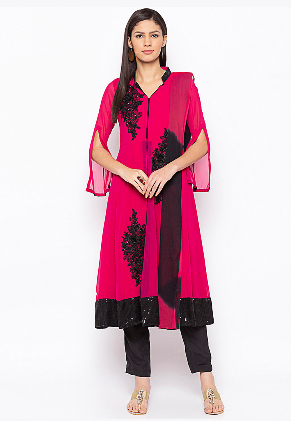 Magenta Georgette Readymade Pant Style Suit 223488