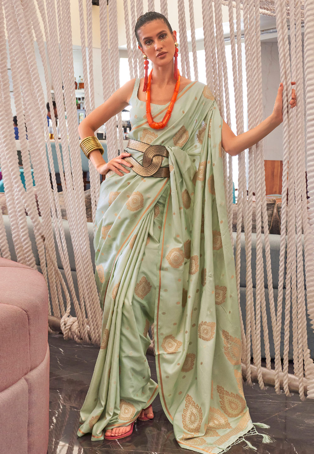 Pista Green Silk Saree With Blouse 263681