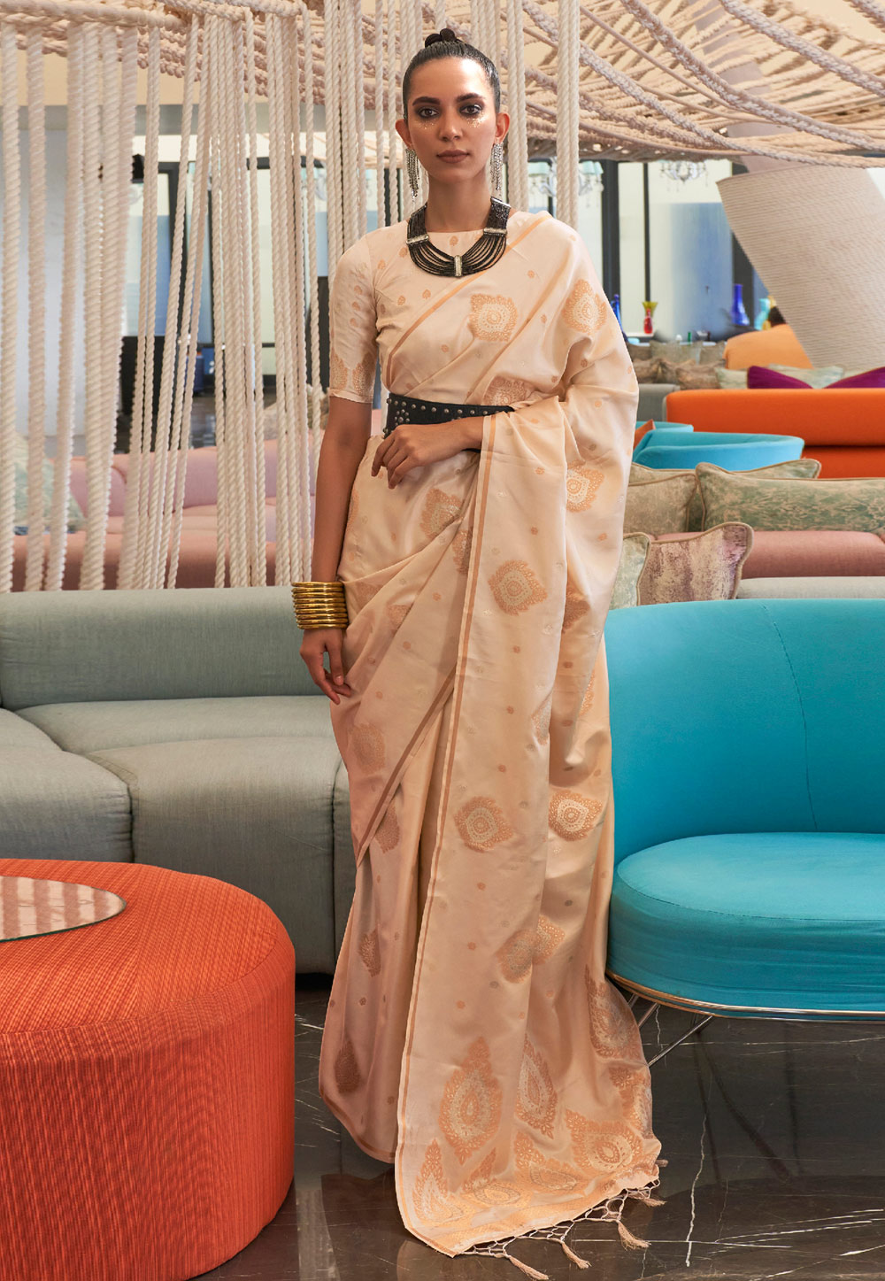 Women's Stunning Linen Silk Saree in Yellow gnp011461 - GrabandPack Linen  saree