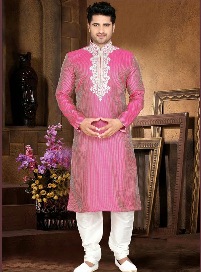 Pink Art Silk Kurta With Churidar 47805