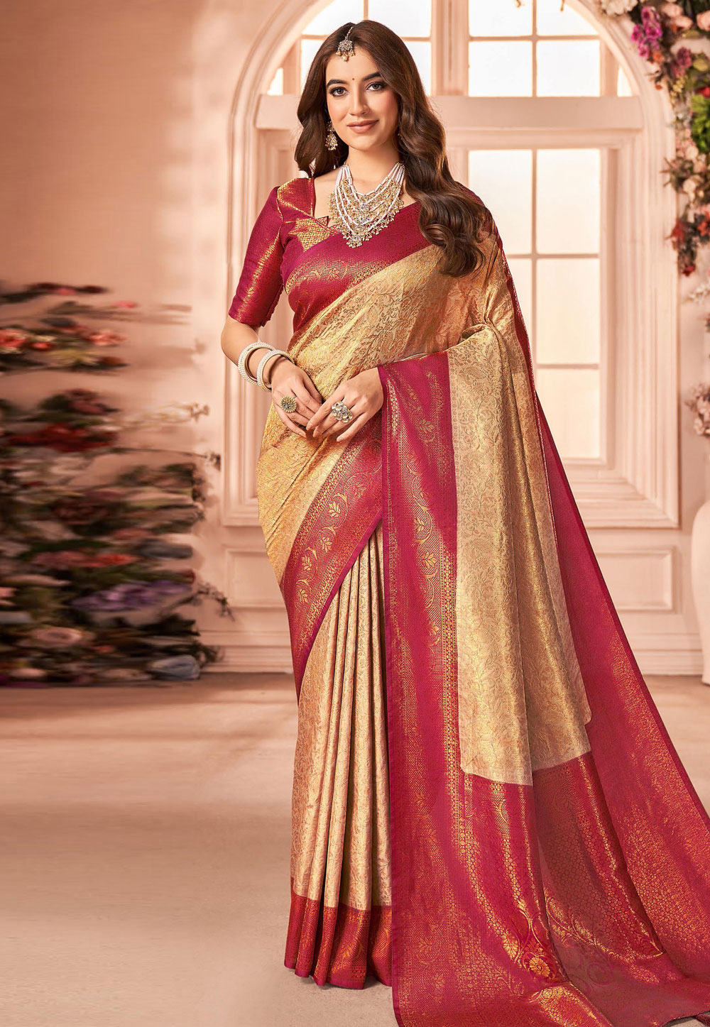 Beige Silk Saree With Blouse 271239