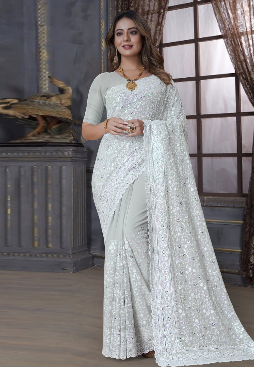 Off White Georgette Saree With Blouse 270245