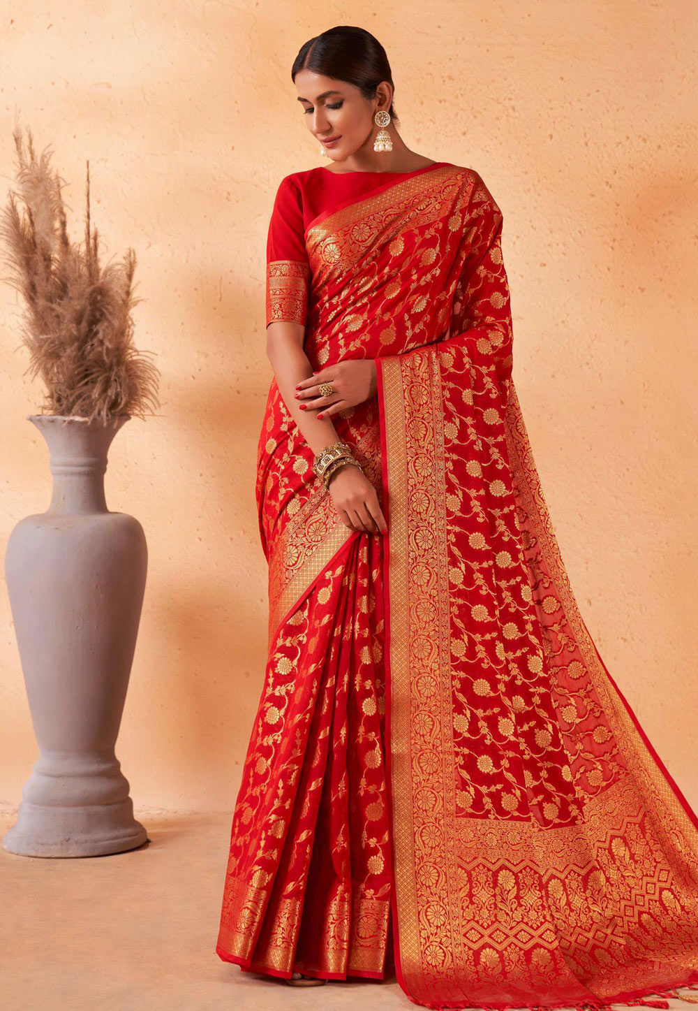 Red Georgette Saree With Blouse 274442