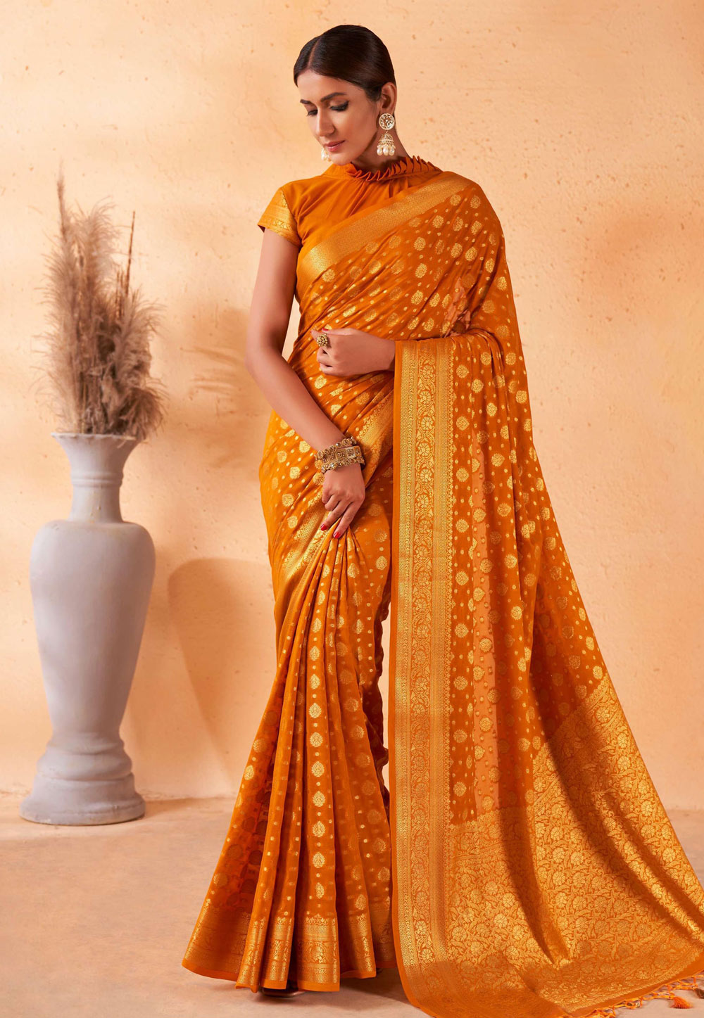 Orange Georgette Saree With Blouse 274443