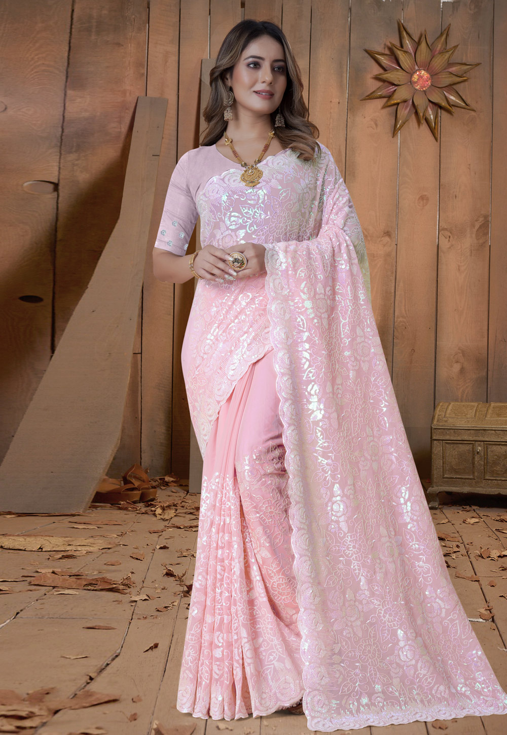 Light Pink Saree with Unstitched Blouse (Made on Order) – Dri By Himadri