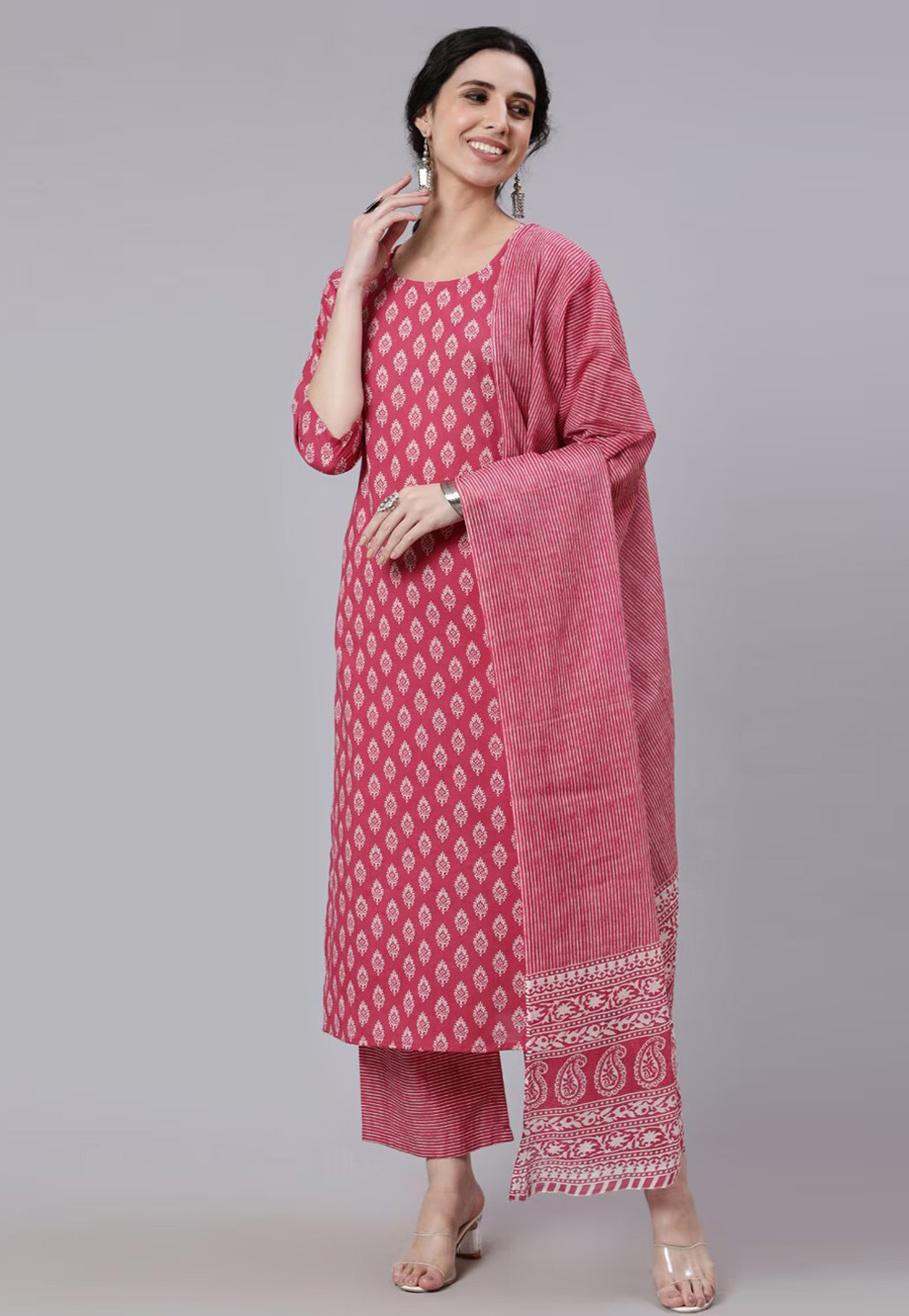 Pink Cotton Readymade Pakistani Suit 275988