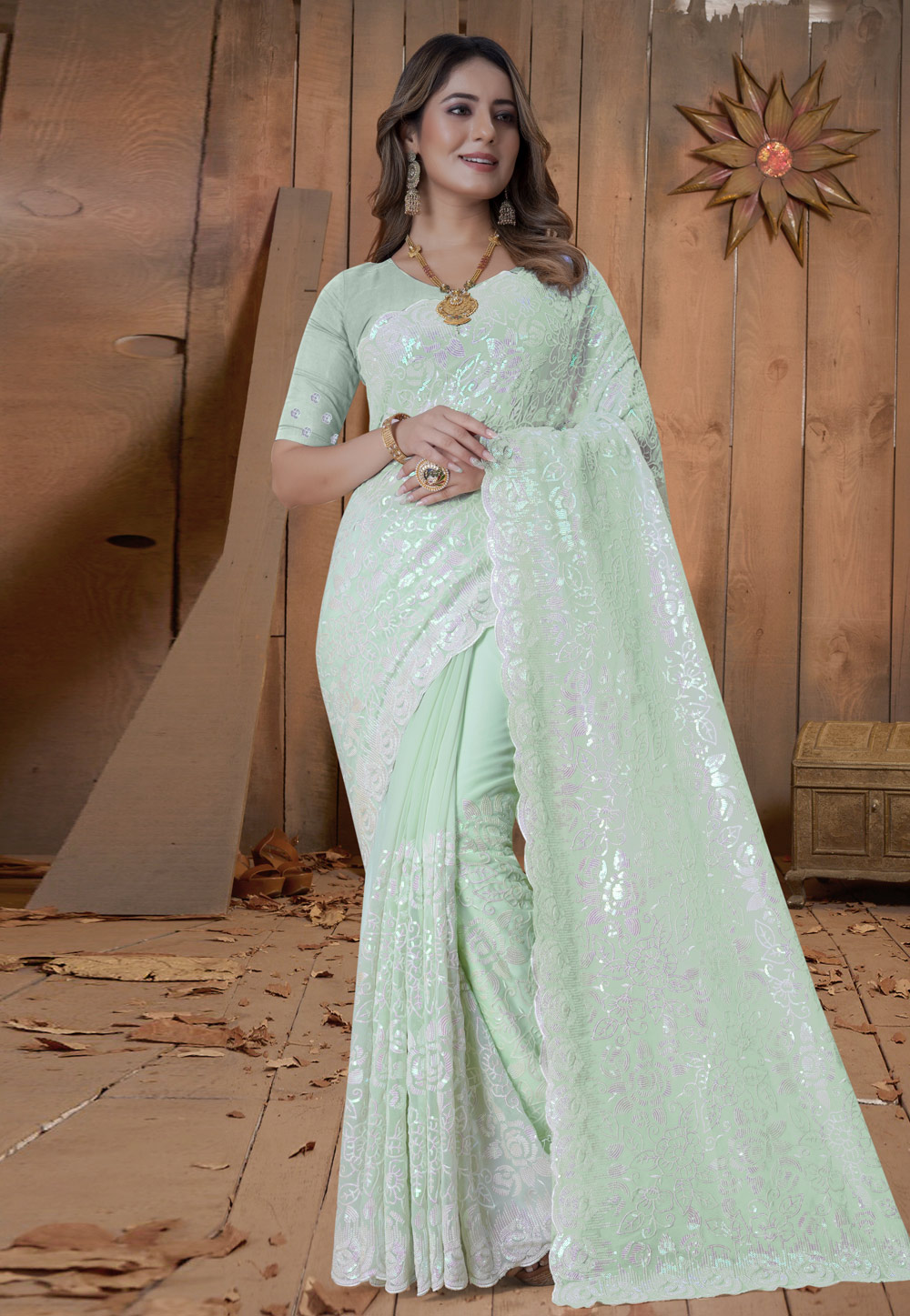 Sea Green Georgette Saree With Blouse 270249