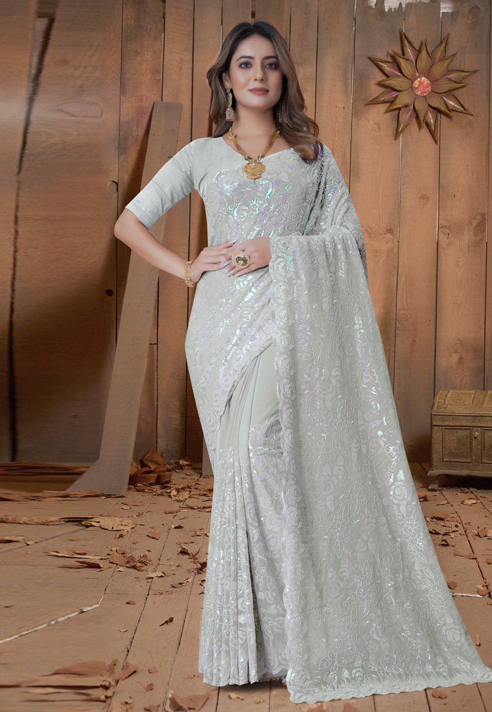 Off White Georgette Saree With Blouse 270251