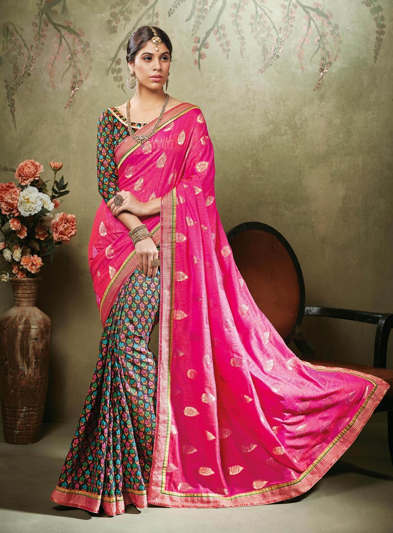 Pink Art Silk Printed Saree With Blouse 82754