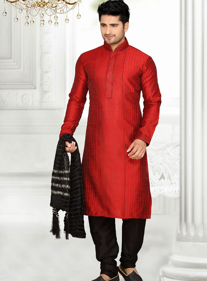 Red Art Dupian Silk Kurta With Churidar 47813