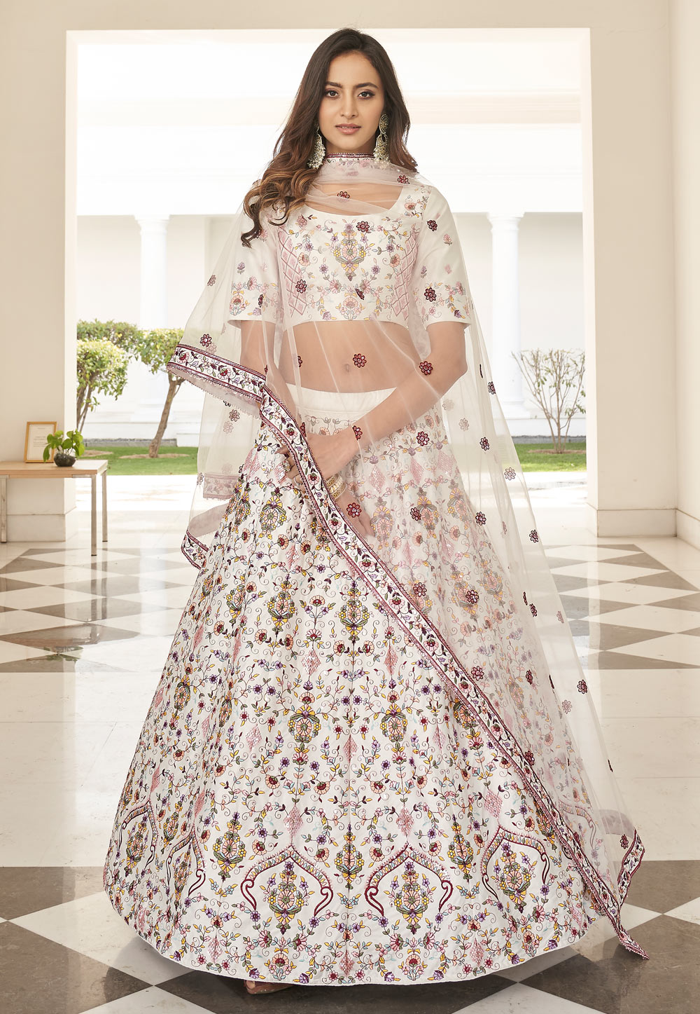 Art Silk Party Wear Lehenga in White and off White With Zari Work - Etsy