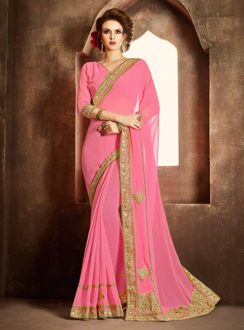 Pink Georgette Saree With Blouse 92097