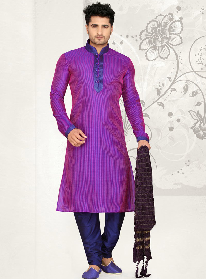 Purple Art Silk Kurta With Churidar 47815