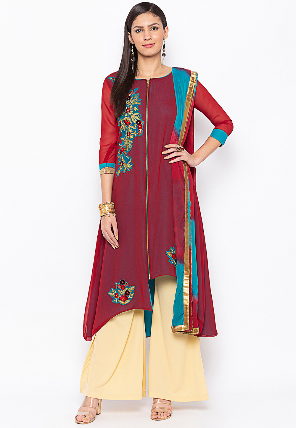 Maroon Georgette Readymade Palazzo Suit 239418