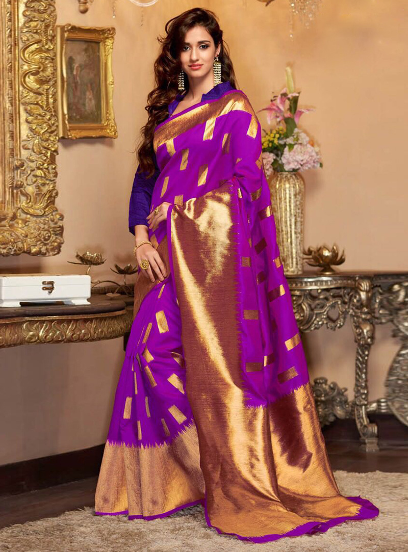 Disha Patani Purple Art Silk Saree With Blouse 113530